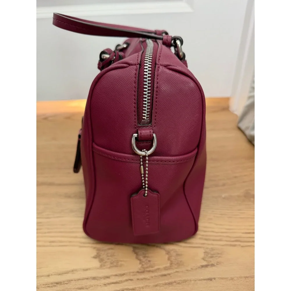 Coach Nancy Peyton Satchel Handbag Saffiano Professional Leather Berry Pink Chic